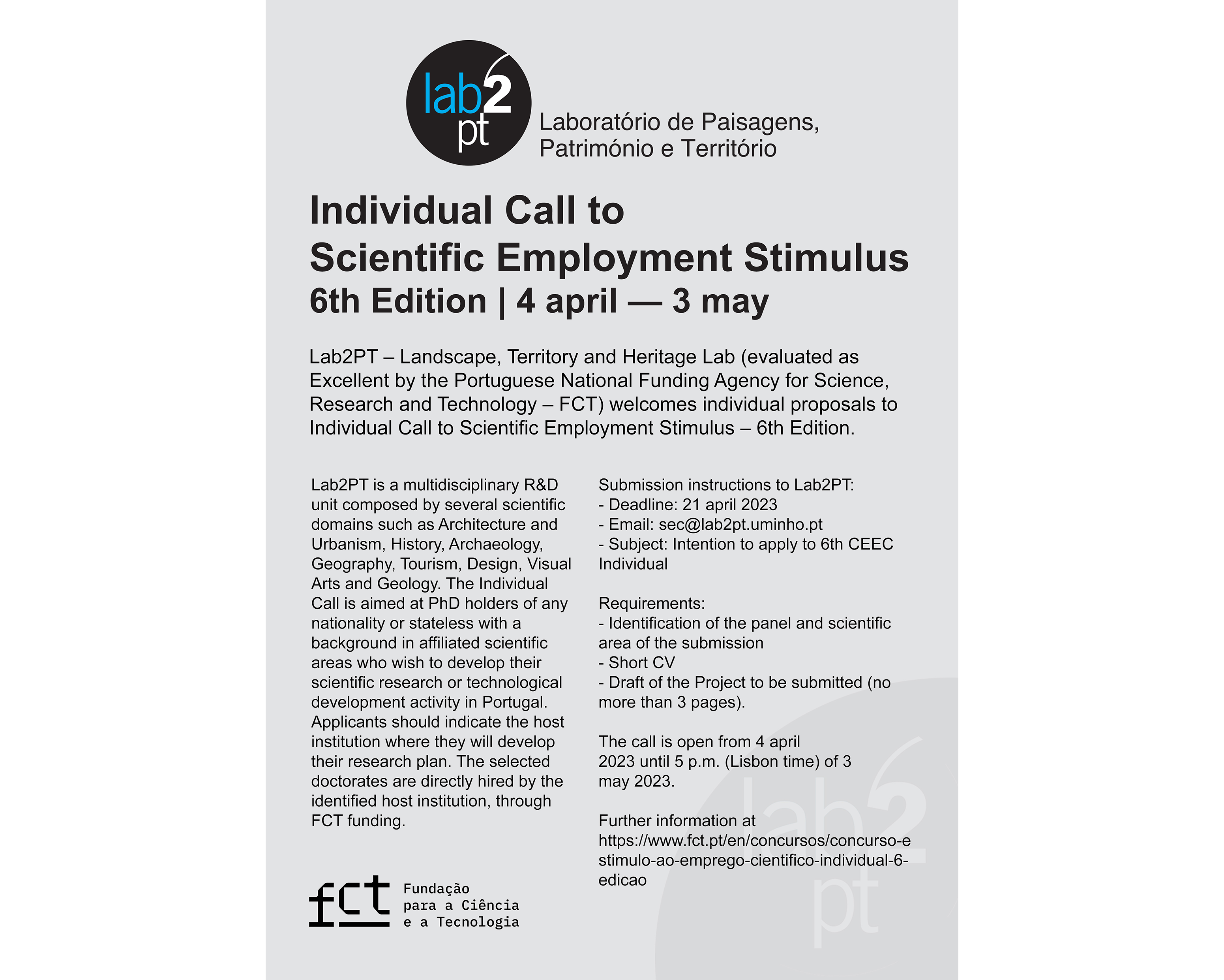 Lab2PT welcomes individual proposals to Individual Call to Scientific Employment Stimulus – 6th Edition image