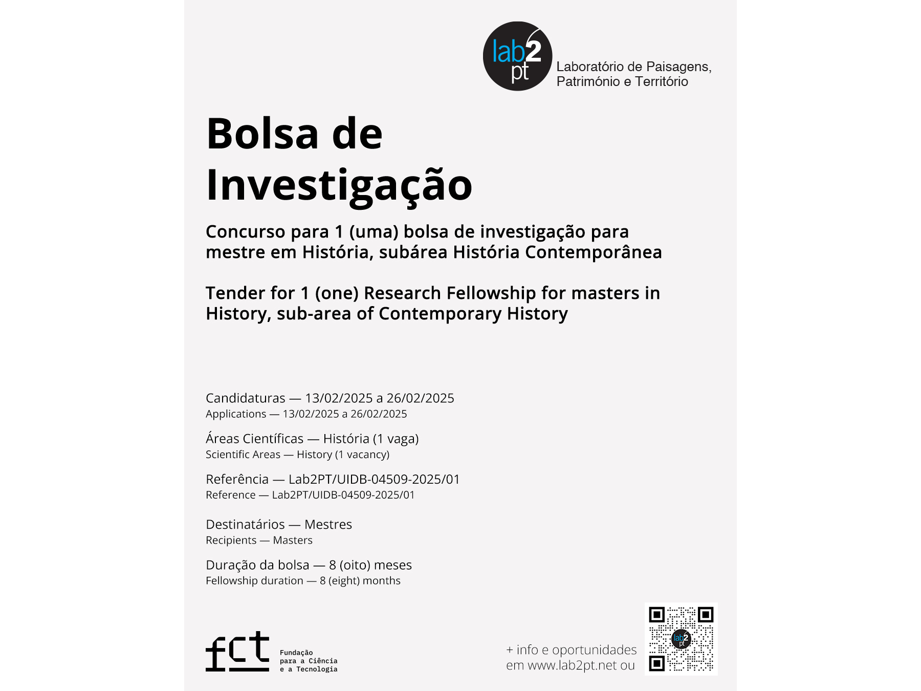 Concurso para 1 (uma) bolsa de Investigação para Mestre em História, sub-área de História Contemporânea image